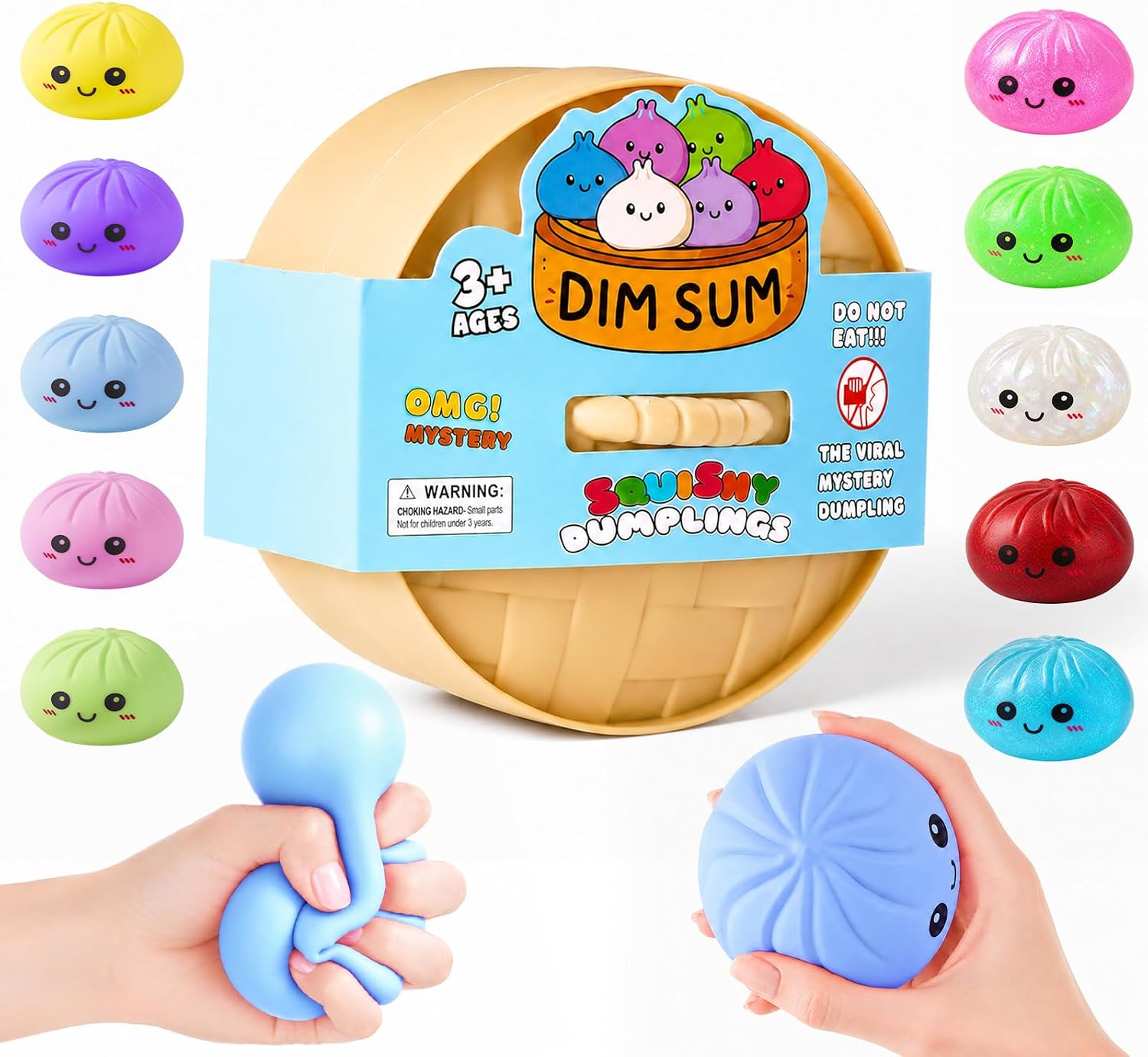SideOnes dumpling squishy mystery box in blue steamer basket packaging